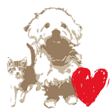illustration of a dog and cat with a red heart symbol