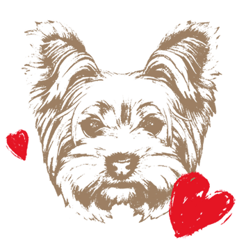 illustration of a dog with red heart symbols